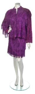 A Mario Valentino Purple Suede Fringe Suit