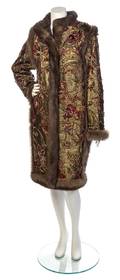 An Oscar de la Renta Gold Brocade and Fur Coat