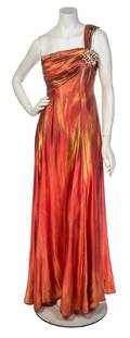 A Renalto Balestra Orange and Gold Single Shoulder Gown