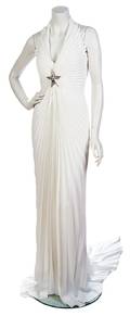 A Thierry Mugler White Pleated Jersey Gown
