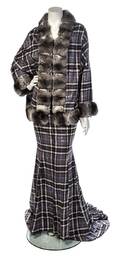 A Zang Toi Grey Silk Plaid Gown and Jacket