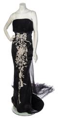 A Zang Toi Black Fur and Silk Strapless Evening Gown
