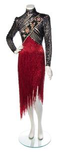 A Bob Mackie Black and Red Beaded Cocktail Dress