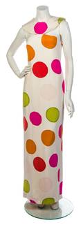 A Bill Blass Cream with Multicolor Polka Dot Gown