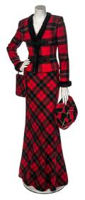A Bellville Sasson Lorcan Mullany Red and Black Tartan Evening Ensemble