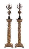 A Pair of Italian Baroque Style Carved and Giltwood Pedestals