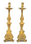 A Pair of Continental Gilt Bronze Candlesticks