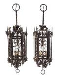 A Pair of Gothic Style Wrought Iron Lanterns