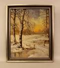 20th C Signed Winter Landscape Oil