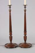 A Pair of Turned Mahogany Table Lamps