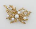 A Ladys 18 Karat Yellow Gold Cultured Pearl and Diamond Brooch