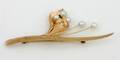 A Ladys 14 Karat Yellow Gold and Cultured Pearl Brooch