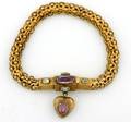 A Ladys Georgian Yellow Gold Amethyst and Pale Green Beryl Bracelet