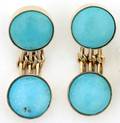 A Pair of Ladys Yellow Gold and Turquoise Earrings