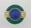 A Ladys 18 Karat Yellow Gold Lapis Lazuli Green Onyx and Diamond Ring David Webb