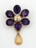 A Ladys 14 Karat Yellow Gold Amethyst and Diamond PinPendant
