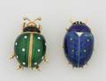 A Pair of Ladys Yellow Gold and Enamel Beetle Pins