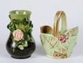 130 MAJOLICA VASE AND BASKET