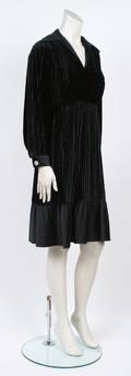 Malcolm Starr Black Velvet Pleated Shirt Dress