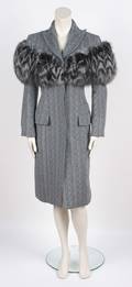 Gianfranco Ferre Gray Angora Duster Coat with Fox Fur Detail