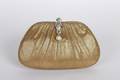 Judith Leiber Gold Suede Clutch with Rhinestone Snake Closure