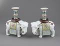 173 PAIR OF CONTINENTAL PORCELAIN ELEPHANT VASES