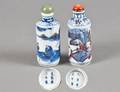 145 TWO BLUE AND WHITE PORCELAIN SNUFF BOTTLES