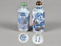144 TWO BLUE AND WHITE PORCELAIN SNUFF BOTTLES