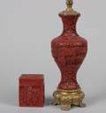 A Chinese Cinnabar Lacquer Baluster Form Table Lamp