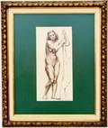 Ugo Adriano Graziotti Female Nude Ink Wash Sketch