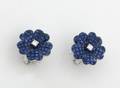 A Pair of Ladys 18 Karat White Gold Blue Sapphire and Diamond Earrings