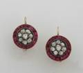 A Pair of Ladys Synthetic Ruby and Diamond Earrings