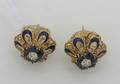 A Pair of Ladys 18 Karat Yellow Gold Blue Sapphire Diamond and Blue Enamel Earrings