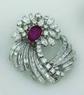 A Ladys White Gold Diamond and Ruby Brooch