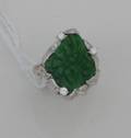 A Ladys 18 Karat White Gold Carved Jadeite and Diamond Ring