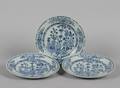 Three Chinese Export Blue and White Porcelain Plates