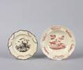 A Group of Two English Creamware Transfer Decorated Plates