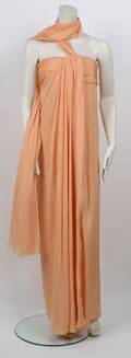 Carolyne Roehm Peach Silk Chiffon Strapless Gown