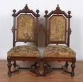 A Matched Pair of Baroque Revival Tapestry Upholstered Hall Chairs