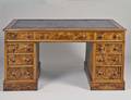 398 GEORGIAN STYLE BURL WALNUT VENEERED PARTNERS DESK