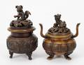 238 TWO PATINATED BRONZE CENSERS AND COVERS