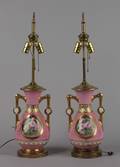 A Pair of Porcelain Baluster Form Pink Vases