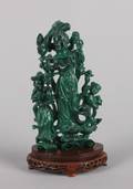 A Chinese Malachite Figural Group of a Meiren