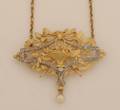 A Ladys 18 Karat Yellow Gold Platinum Diamond and Pearl Pendant French