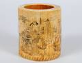442 ETCHED AND COLORED IVORY BRUSH POT