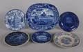 A Group of Five Staffordshire Blue Transfer Decorated Plates