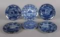 A Group of Six Staffordshire Blue Transfer Decorated Plates