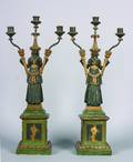 A Pair of Empire Style Painted Three Light Candelabrum