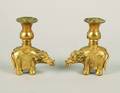 A Pair of Chinese Gilt Bronze Elephant Form Candlesticks