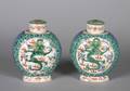 A Pair of Chinese Famille Rose Porcelain Moon Flasks